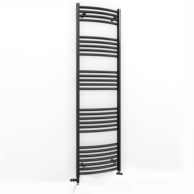 Dual Fuel 450mm x 1600mm Matt Matt Black Curved Heated Towel Rail - (incl. Valves + Electric Heating Kit)