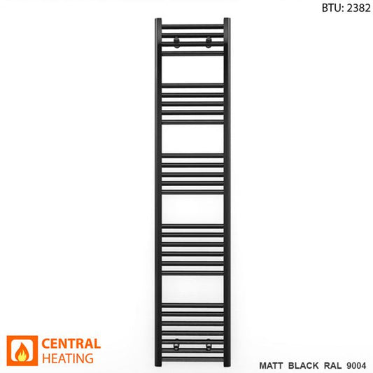 450mm x 1600mm Straight Matt Black Heated Towel Rail Radiator