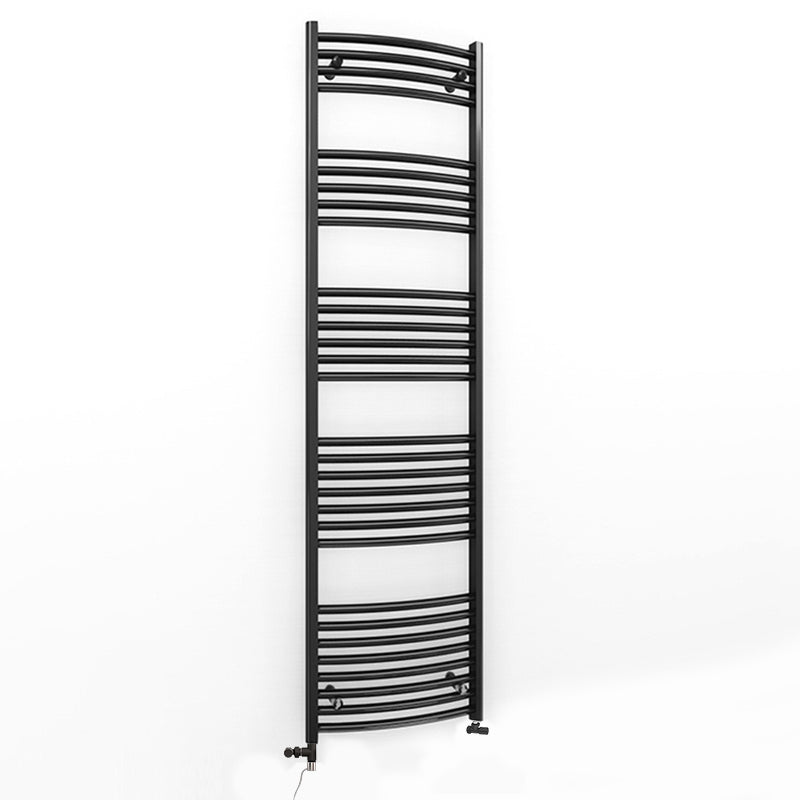 Dual Fuel 450mm x 1700mm Matt Matt Black Curved Heated Towel Rail - (incl. Valves + Electric Heating Kit)