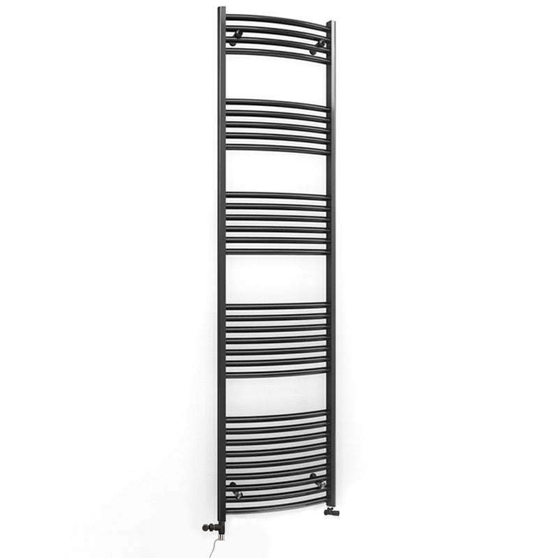 Dual Fuel 400mm x 1800mm Matt Matt Black Curved Heated Towel Rail - (incl. Valves + Electric Heating Kit)
