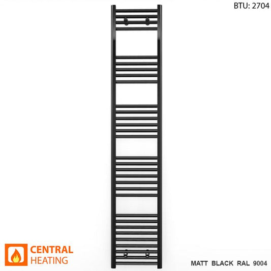 450mm x 1800mm Straight Matt Black Heated Towel Rail Radiator