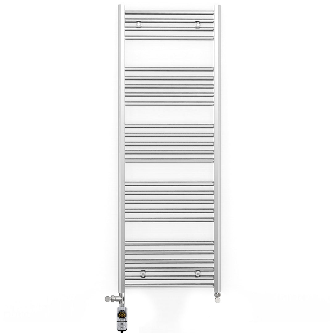 Dual Fuel 450mm x 1400mm Straight Chrome  Heated Towel Rail Radiator- (incl. Valves + Electric Heating Kit)
