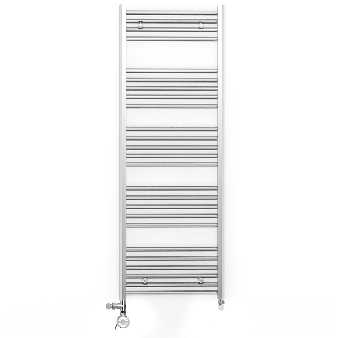 Dual Fuel 450mm x 1400mm Straight Chrome  Heated Towel Rail Radiator- (incl. Valves + Electric Heating Kit)