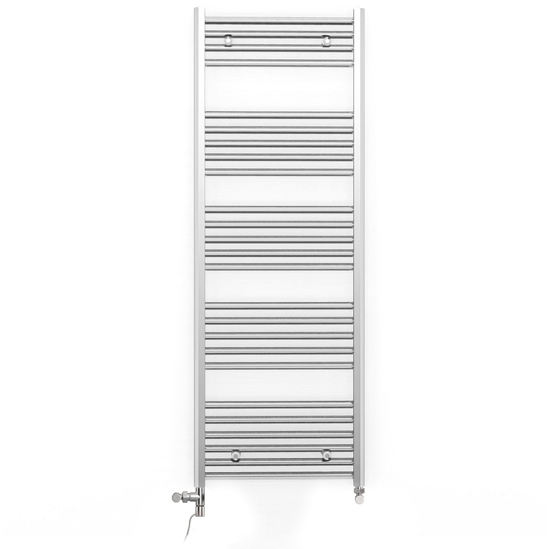 Dual Fuel 550mm x 1400mm Straight Chrome  Heated Towel Rail Radiator- (incl. Valves + Electric Heating Kit)