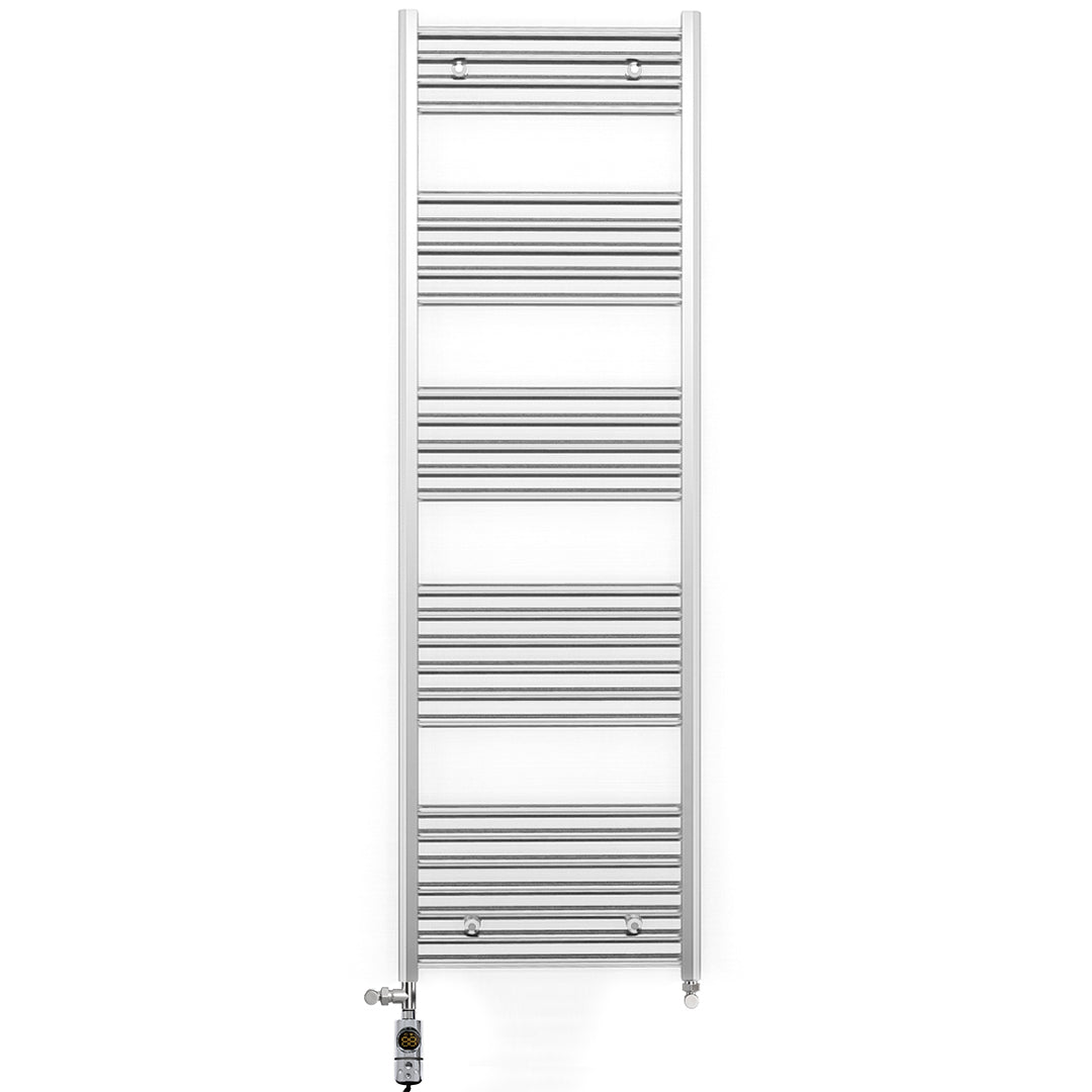 Dual Fuel 600mm x 1600mm Straight Chrome  Heated Towel Rail Radiator- (incl. Valves + Electric Heating Kit)