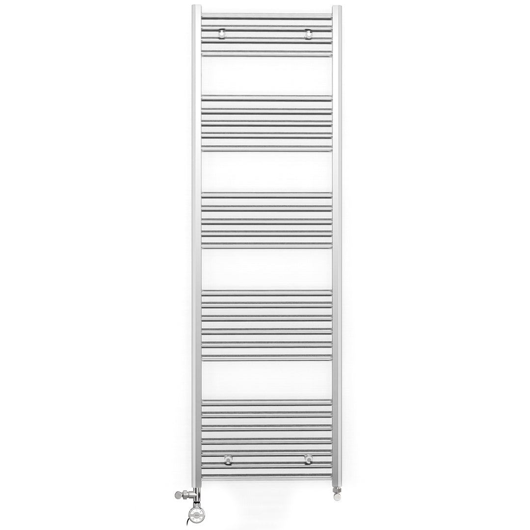 Dual Fuel 600mm x 1600mm Straight Chrome  Heated Towel Rail Radiator- (incl. Valves + Electric Heating Kit)