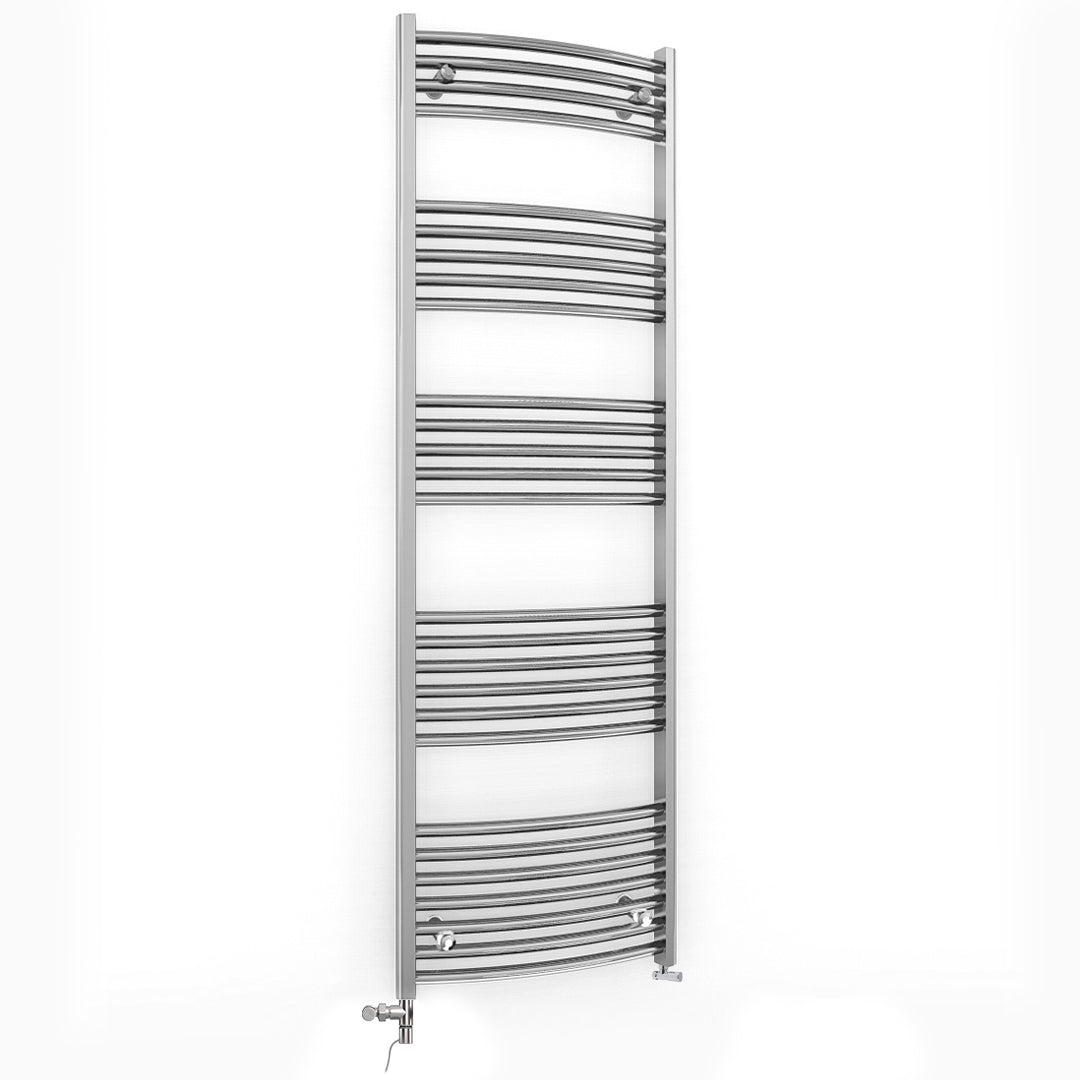 Dual Fuel 400mm x 1600mm Curved Chrome Heated Towel Rail Radiator- (incl. Valves + Electric Heating Kit)