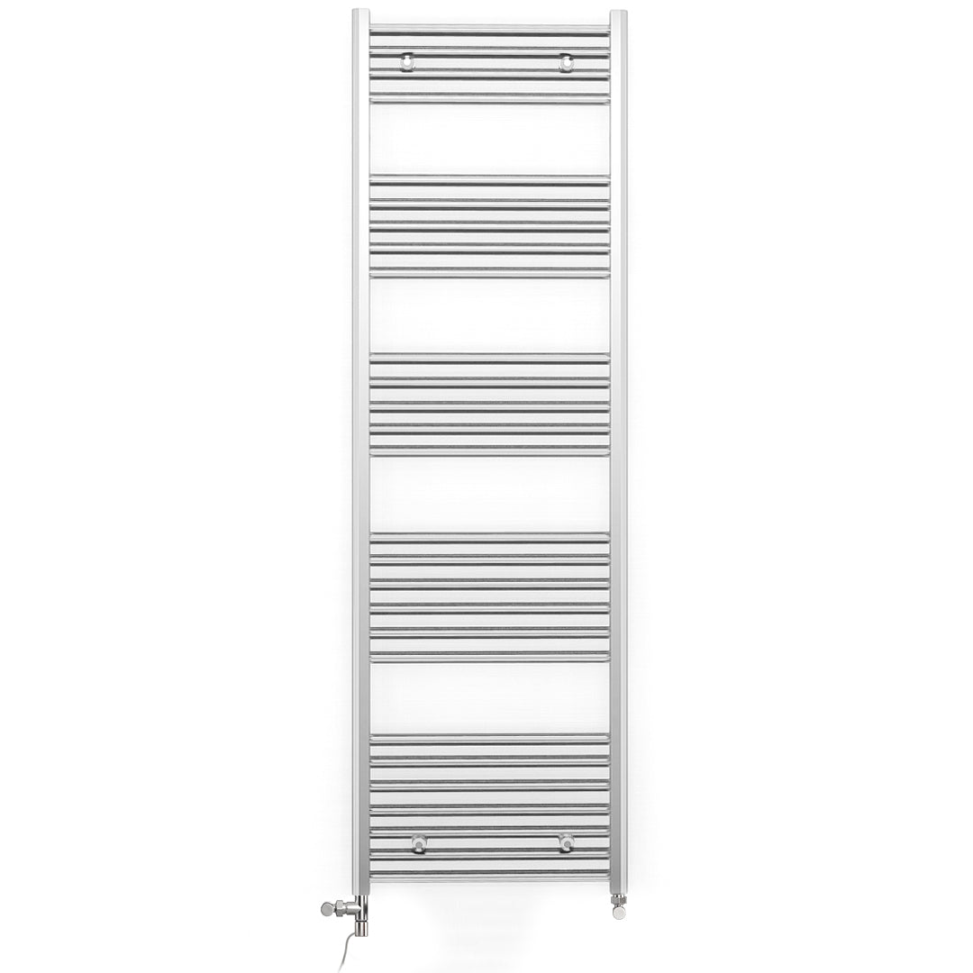 Dual Fuel 550mm x 1600mm Straight Chrome  Heated Towel Rail Radiator- (incl. Valves + Electric Heating Kit)