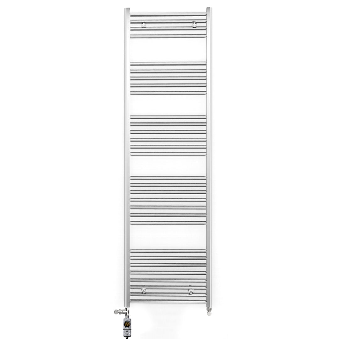 Dual Fuel 450mm x 1700mm Straight Chrome  Heated Towel Rail Radiator- (incl. Valves + Electric Heating Kit)