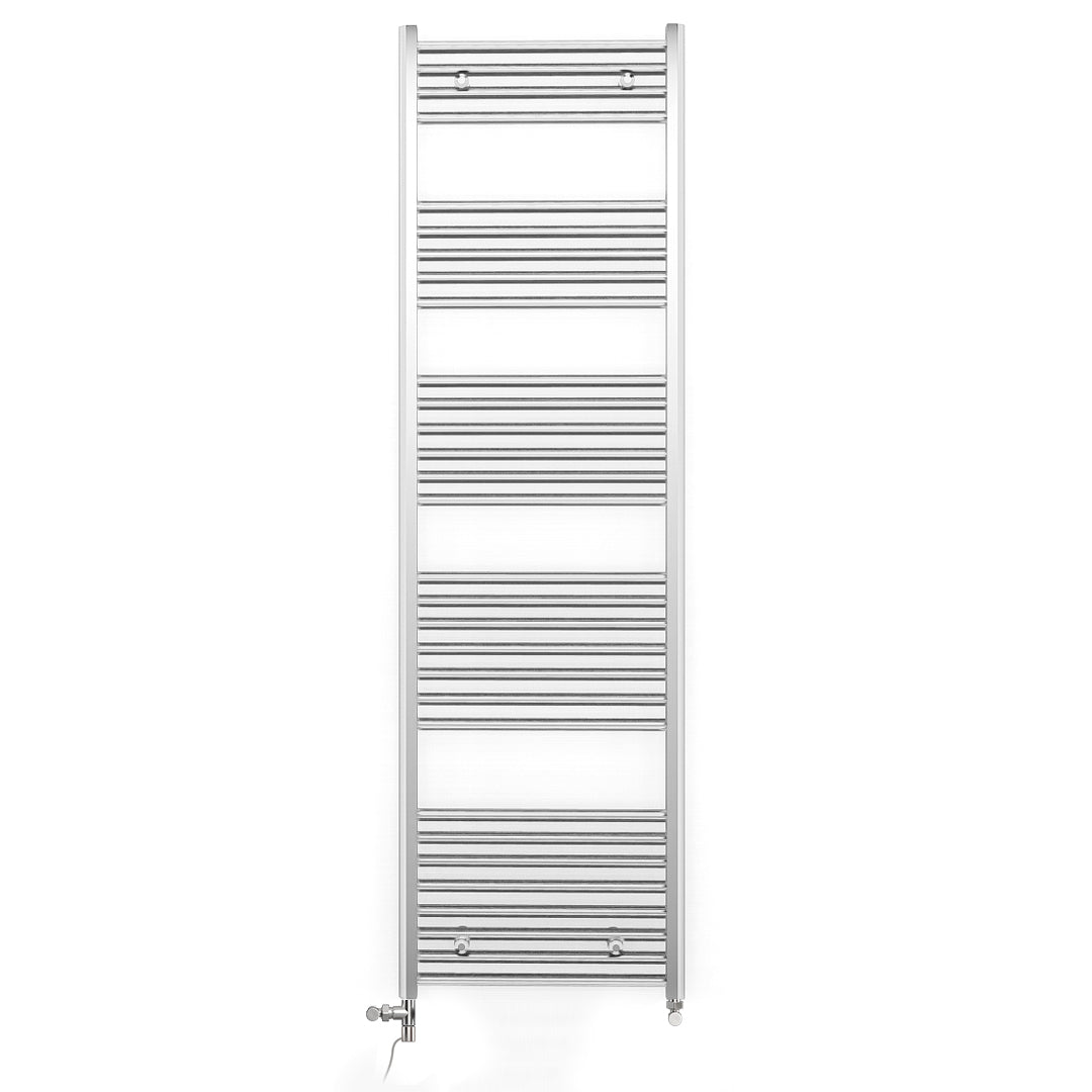Dual Fuel 450mm x 1700mm Straight Chrome  Heated Towel Rail Radiator- (incl. Valves + Electric Heating Kit)