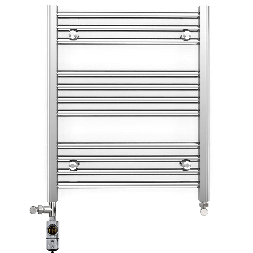 Small Dual Fuel 500mm x 600mm Straight Chrome  Heated Towel Rail Radiator- (incl. Valves + Electric Heating Kit)