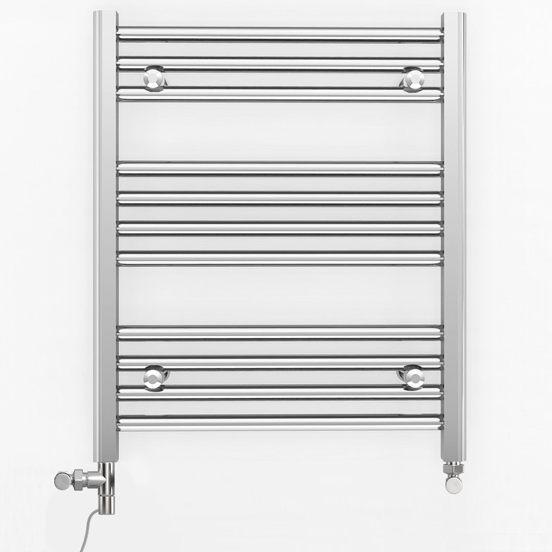 Small Dual Fuel 500mm x 600mm Straight Chrome  Heated Towel Rail Radiator- (incl. Valves + Electric Heating Kit)