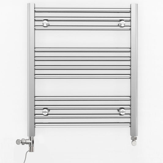 Small Dual Fuel 500mm x 600mm Straight Chrome  Heated Towel Rail Radiator- (incl. Valves + Electric Heating Kit)