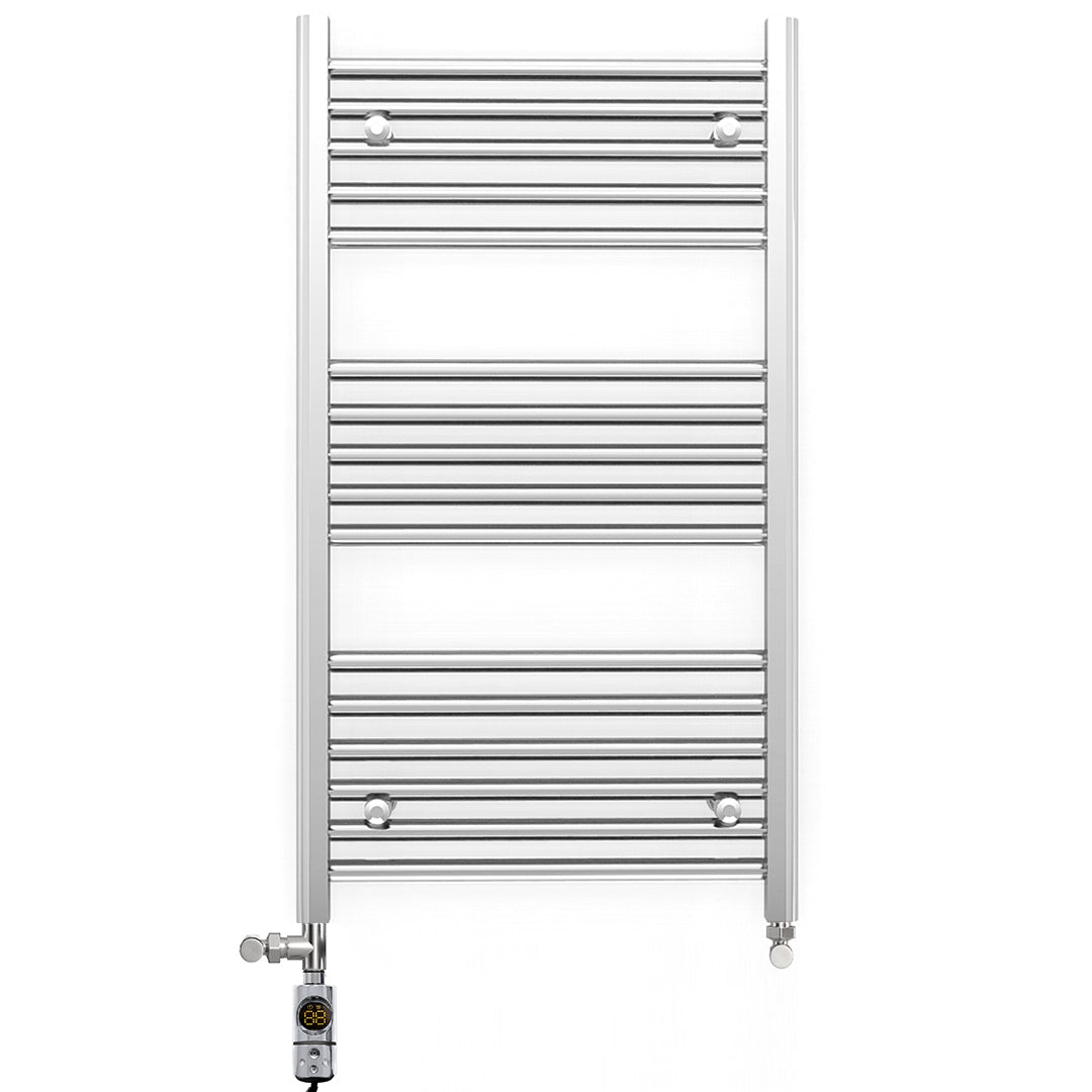 Dual Fuel 600mm x 900mm Straight Chrome  Heated Towel Rail Radiator- (incl. Valves + Electric Heating Kit)