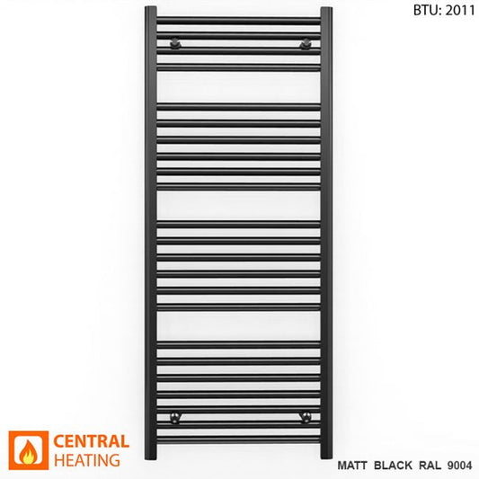 500mm x 1200mm Straight Matt Black Heated Towel Rail Radiator