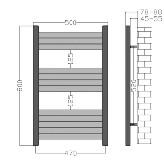 500mm Wide Dual Fuel Accuro Korle Matt Black Designer Heated Towel Rail Radiator