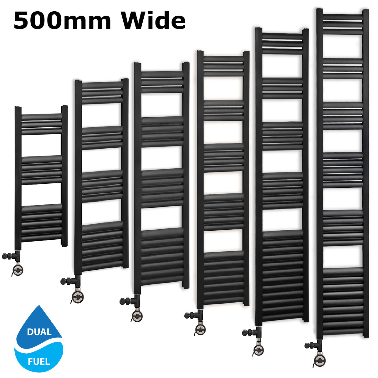 Dual Fuel 500mm Wide Accuro Korle Matt Black Designer Heated Towel Rai