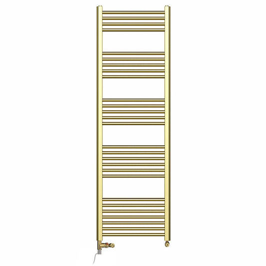 Dual Fuel 500mm x 1600mm Shiny Gold Heated Towel Rail Radiator- (incl. Valves + Electric Heating Kit)