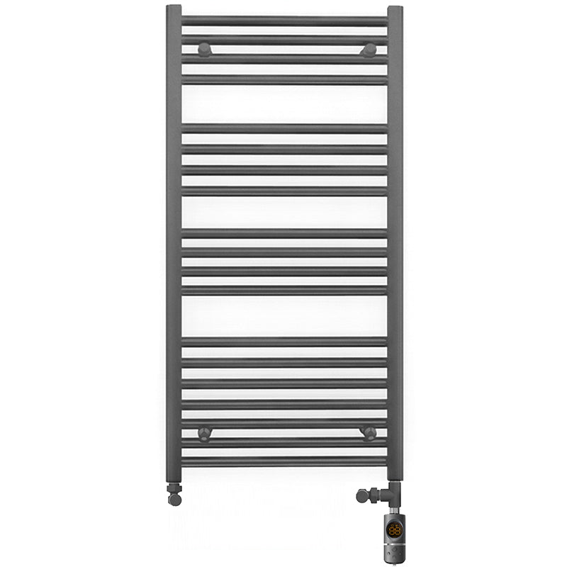 Dual Fuel 500mm x 1000mm Straight Anthracite Grey Heated Towel Rail - (incl. Valves + Electric Heating Kit)