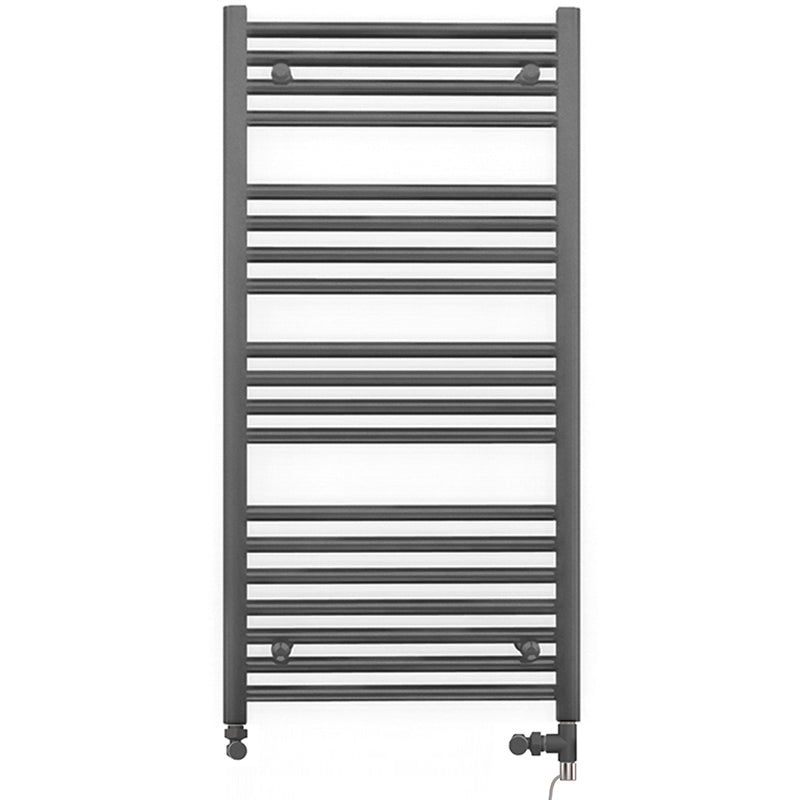 Dual Fuel 500mm x 1000mm Straight Anthracite Grey Heated Towel Rail - (incl. Valves + Electric Heating Kit)