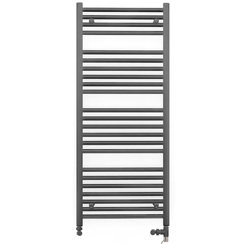 Dual Fuel 600mm x 1200mm Straight Anthracite Grey Heated Towel Rail - (incl. Valves + Electric Heating Kit)