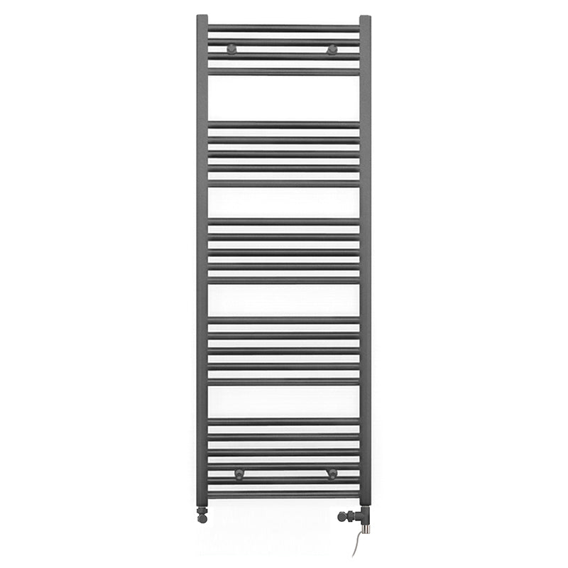 Dual Fuel 600mm x 1400mm Straight Anthracite Grey Heated Towel Rail - (incl. Valves + Electric Heating Kit)
