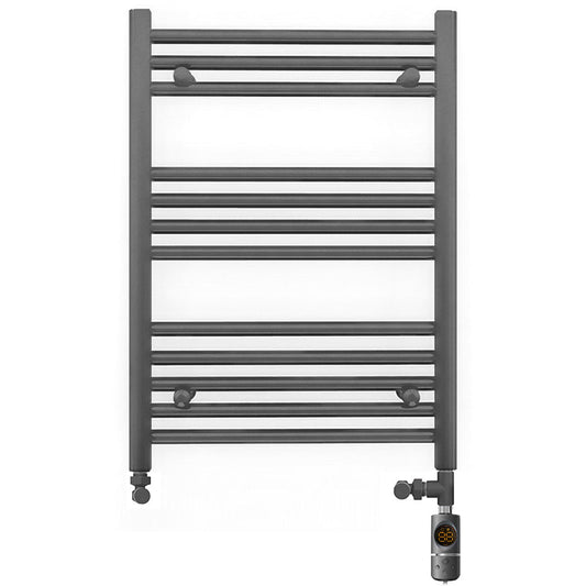 Small Dual Fuel 550mm x 700mm Straight Anthracite Grey Heated Towel Rail - (incl. Valves + Electric Heating Kit)