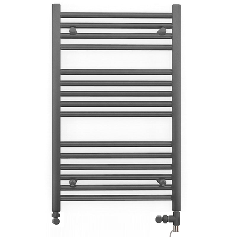 Small Dual Fuel 500mm x 800mm Straight Anthracite Grey Heated Towel Rail - (incl. Valves + Electric Heating Kit)