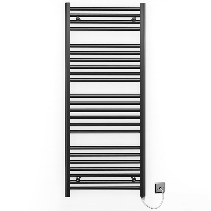 600mm x 1200mm Straight Matt Black Electric Pre-Filled Heated Towel Rail Radiator