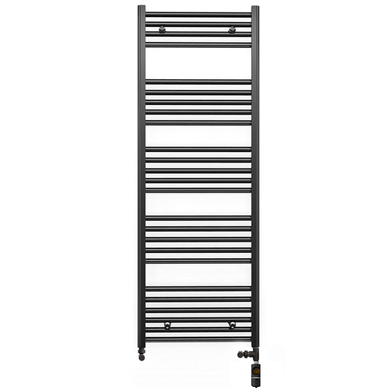 Dual Fuel 500mm x 1400mm Straight Matt Matt Black Heated Towel Rail - (incl. Valves + Electric Heating Kit)