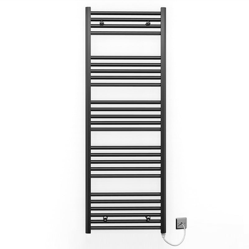550mm x 1400mm Straight Matt Black Electric Pre-Filled Heated Towel Rail Radiator