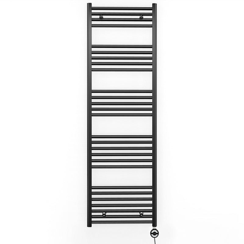 600mm x 1600mm Straight Matt Black Electric Pre-Filled Heated Towel Rail Radiator