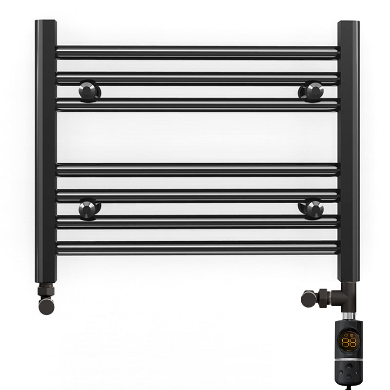 Dual Fuel 600mm x 400mm Straight Matt Matt Black Heated Towel Rail - (incl. Valves + Electric Heating Kit)