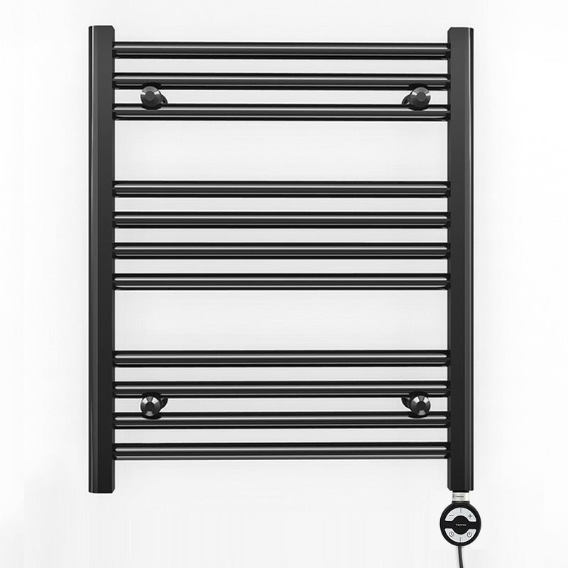 Small 500mm x 600mm Straight Matt Black Electric Pre-Filled Heated Towel Rail Radiator