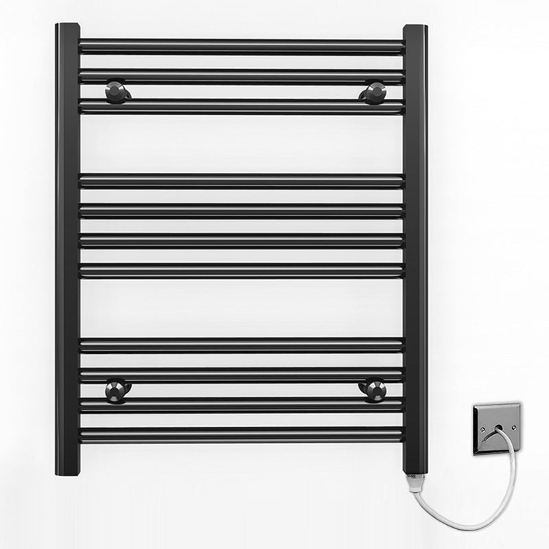Small 500mm x 600mm Straight Matt Black Electric Pre-Filled Heated Towel Rail Radiator
