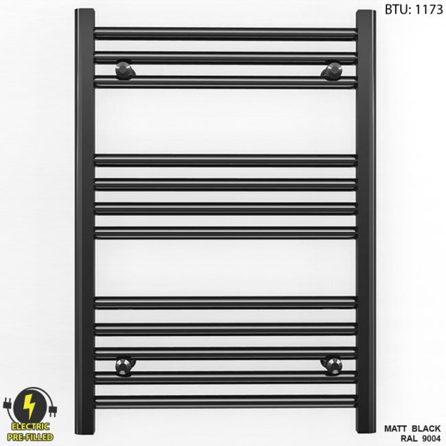 Small 550mm x 700mm Straight Matt Black Electric Pre-Filled Heated Towel Rail Radiator