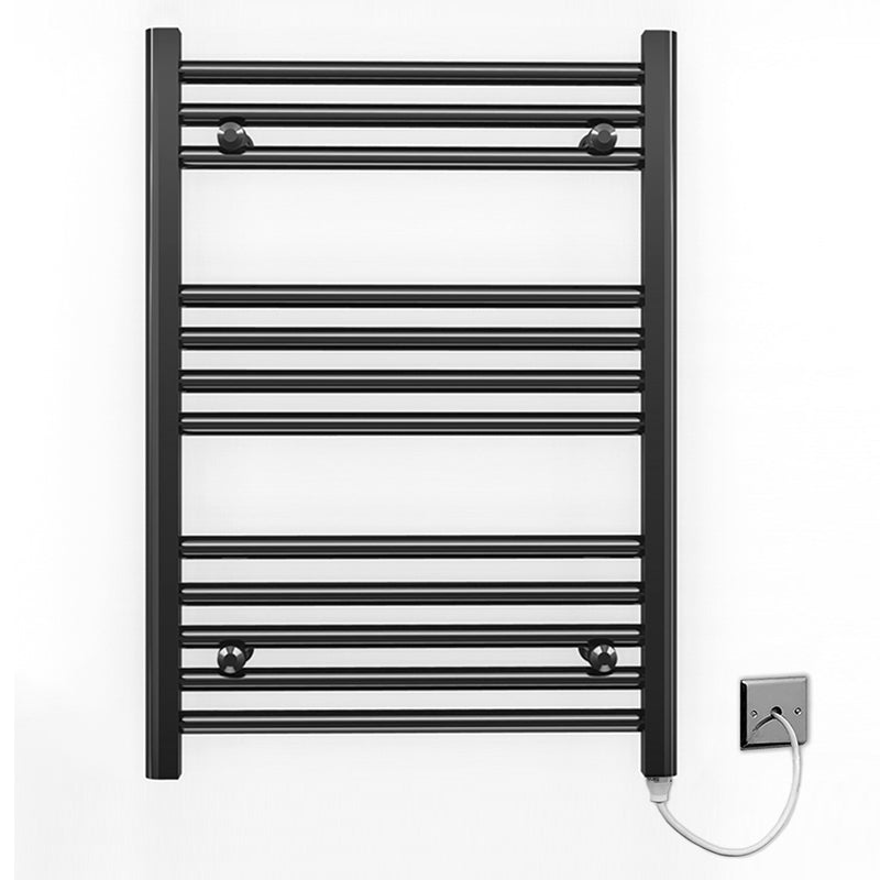 Small 500mm x 700mm Straight Matt Black Electric Pre-Filled Heated Towel Rail Radiator