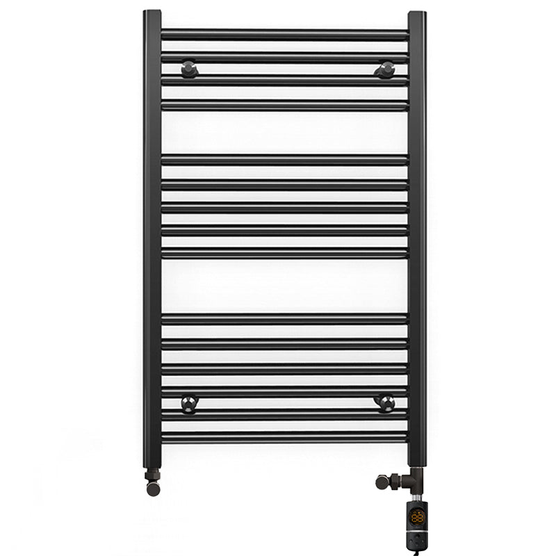 Dual Fuel 600mm x 800mm Straight Matt Matt Black Heated Towel Rail - (incl. Valves + Electric Heating Kit)