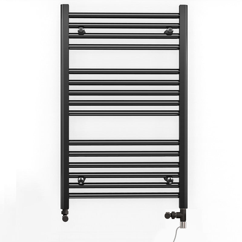 Dual Fuel 600mm x 800mm Straight Matt Matt Black Heated Towel Rail - (incl. Valves + Electric Heating Kit)