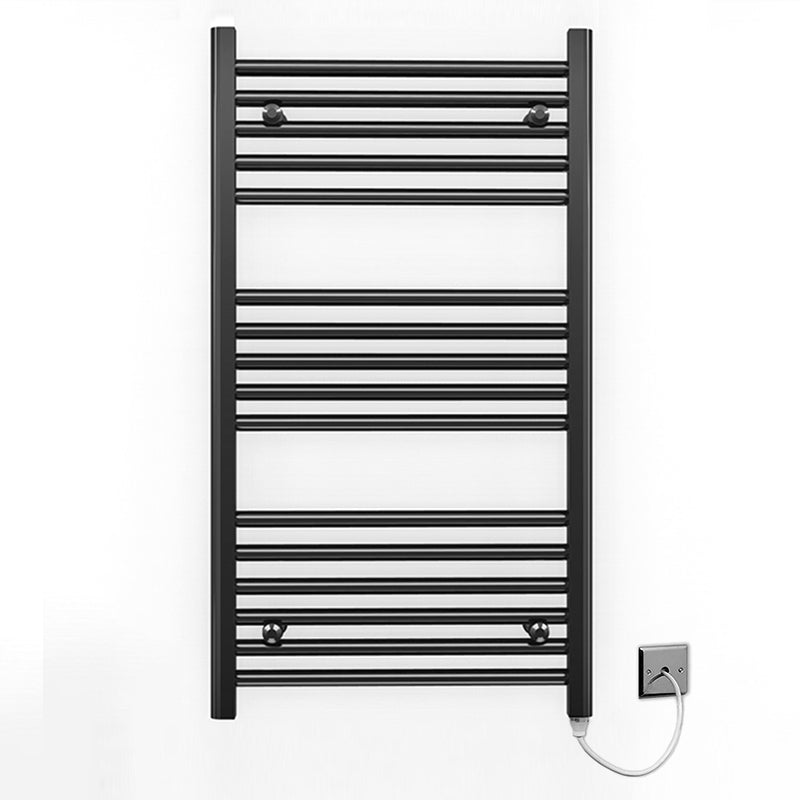 600mm x 900mm Straight Matt Black Electric Pre-Filled Heated Towel Rail Radiator