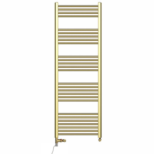 Dual Fuel 550mm x 1600mm Shiny Gold Heated Towel Rail Radiator- (incl. Valves + Electric Heating Kit)