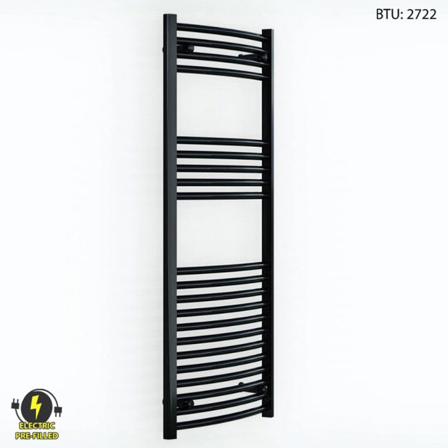 600 x 1200mm Curved Black Electric Heated Towel Rail Radiator 25mm Tube