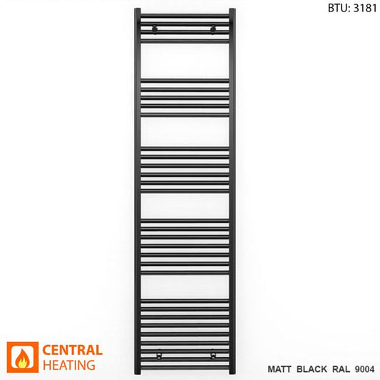 600mm x 1800mm Straight Matt Black Heated Towel Rail Radiator