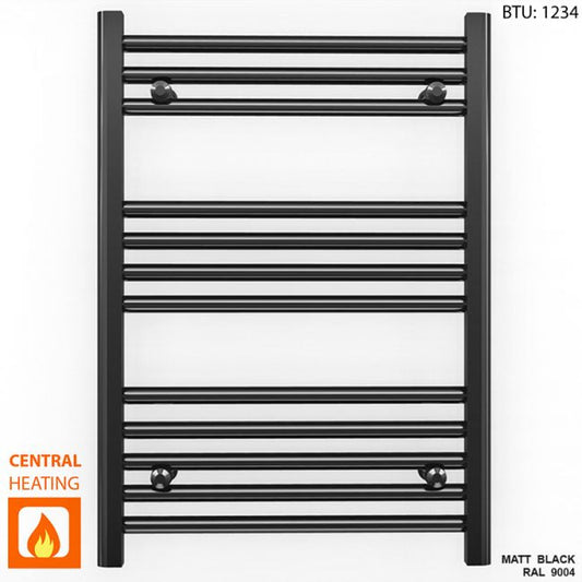 600mm x 700mm Straight Matt Black Heated Towel Rail Radiator