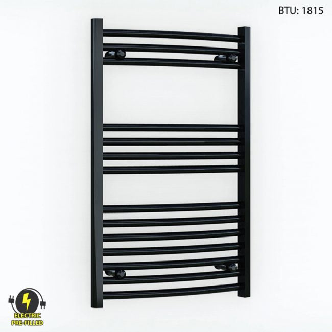 600 x 800mm Curved Black Electric Heated Towel Rail Radiator 25mm Tube