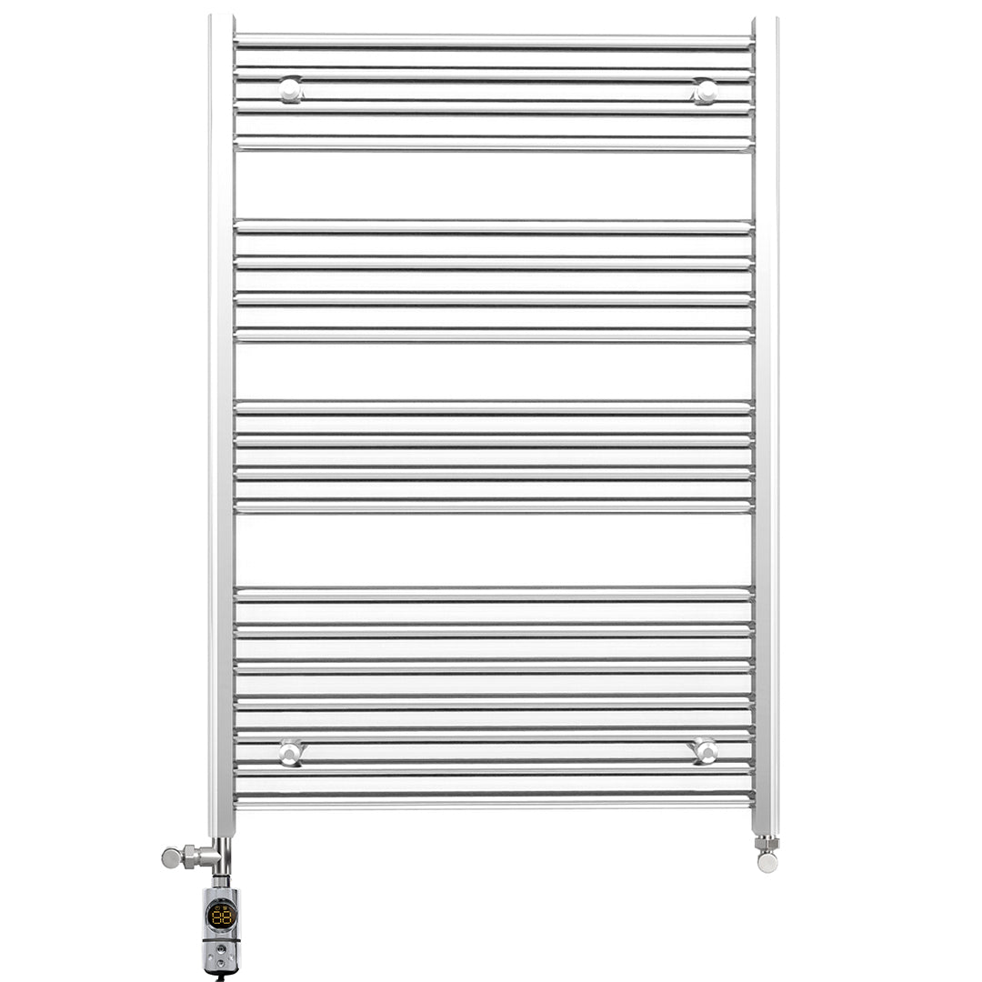 Dual Fuel 800mm x 1000mm Straight Chrome  Heated Towel Rail Radiator- (incl. Valves + Electric Heating Kit)