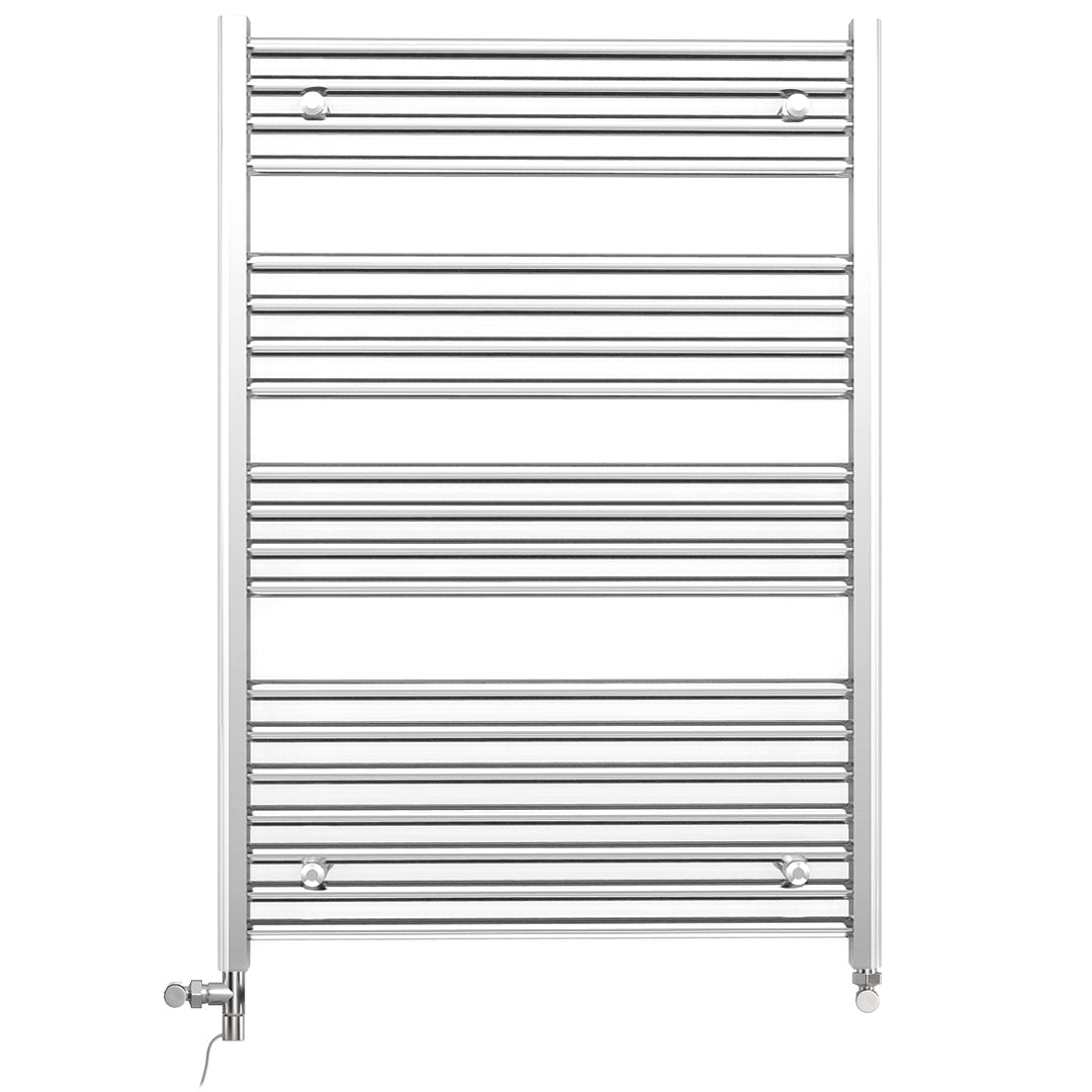 Dual Fuel 700mm x 1000mm Straight Chrome  Heated Towel Rail Radiator- (incl. Valves + Electric Heating Kit)