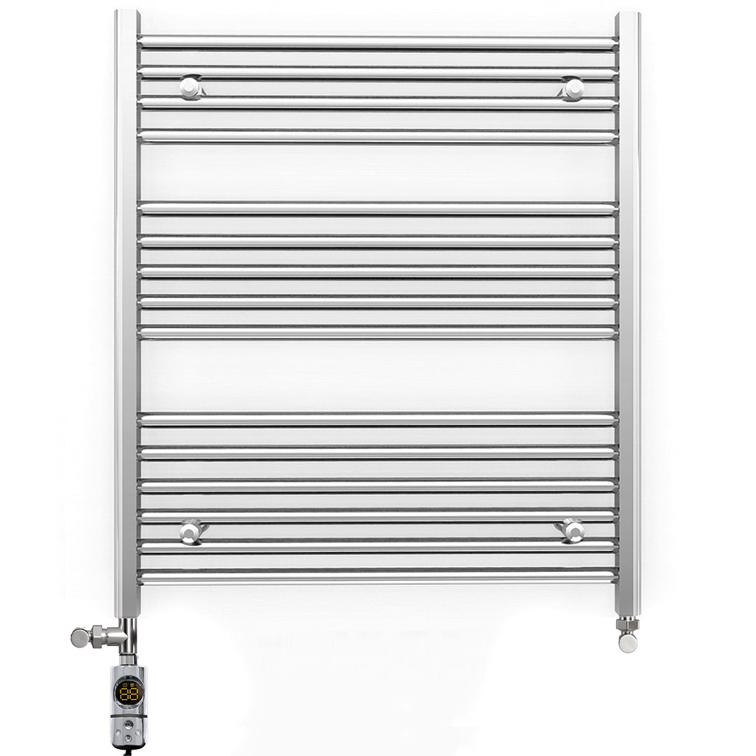 Dual Fuel 800mm x 800mm Straight Chrome  Heated Towel Rail Radiator- (incl. Valves + Electric Heating Kit)