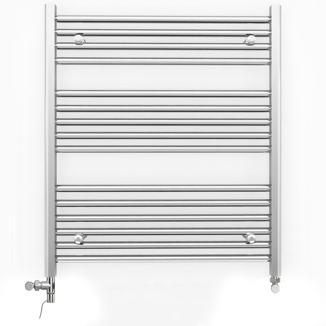 Dual Fuel 700mm x 800mm Straight Chrome  Heated Towel Rail Radiator- (incl. Valves + Electric Heating Kit)