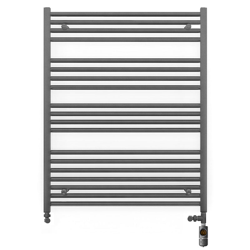 Dual Fuel 700mm x 1000mm Straight Anthracite Grey Heated Towel Rail - (incl. Valves + Electric Heating Kit)